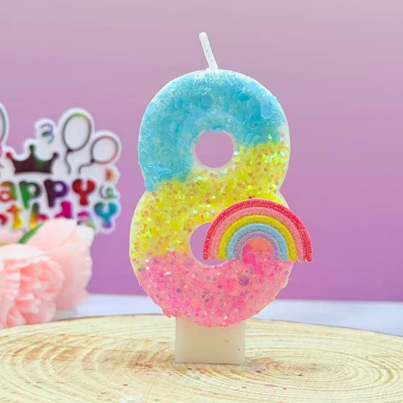 Cross-Border Creative Rainbow Cartoon Number 0-9 Handmade Candle Boys and Girls Birthday Cake Celebration Decoration Wholesale