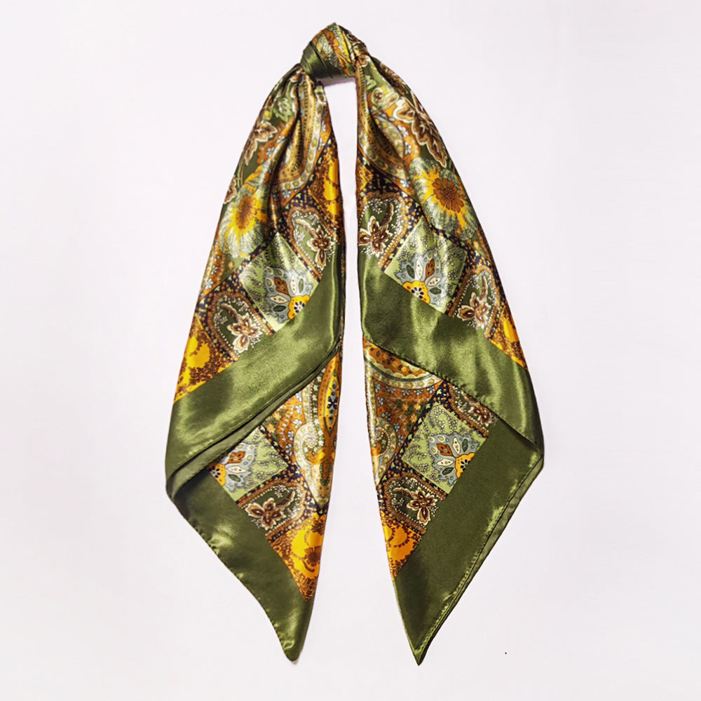 90cm Paisley Silk Scarf for Women, Trendy and Versatile, European and American Style, Imitation Silk Paisley Headscarf Wholesale