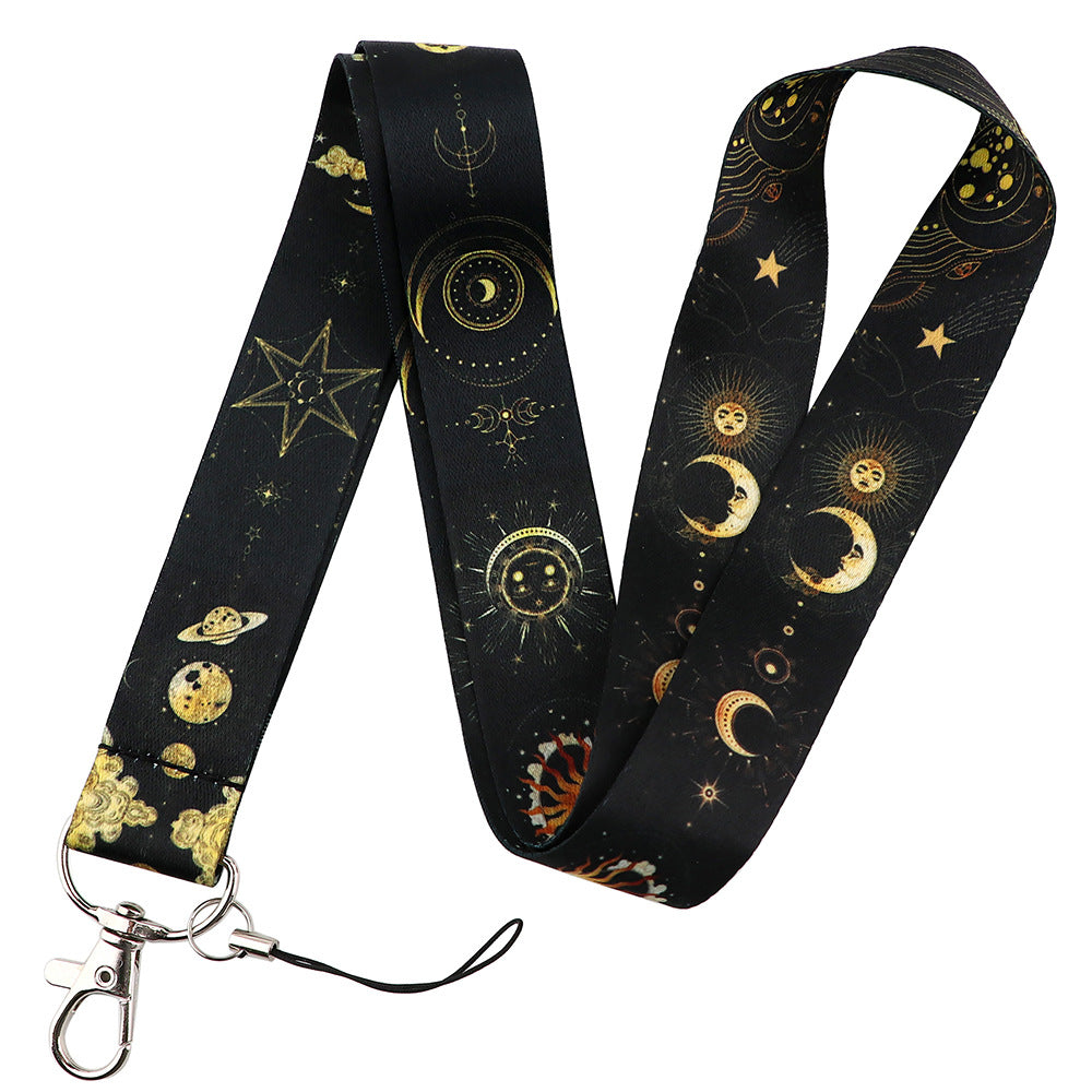 Starry Sky Planet Moon Mobile Phone Cartoon Lanyard Id Card Tag Hanging Neck Key Chain
