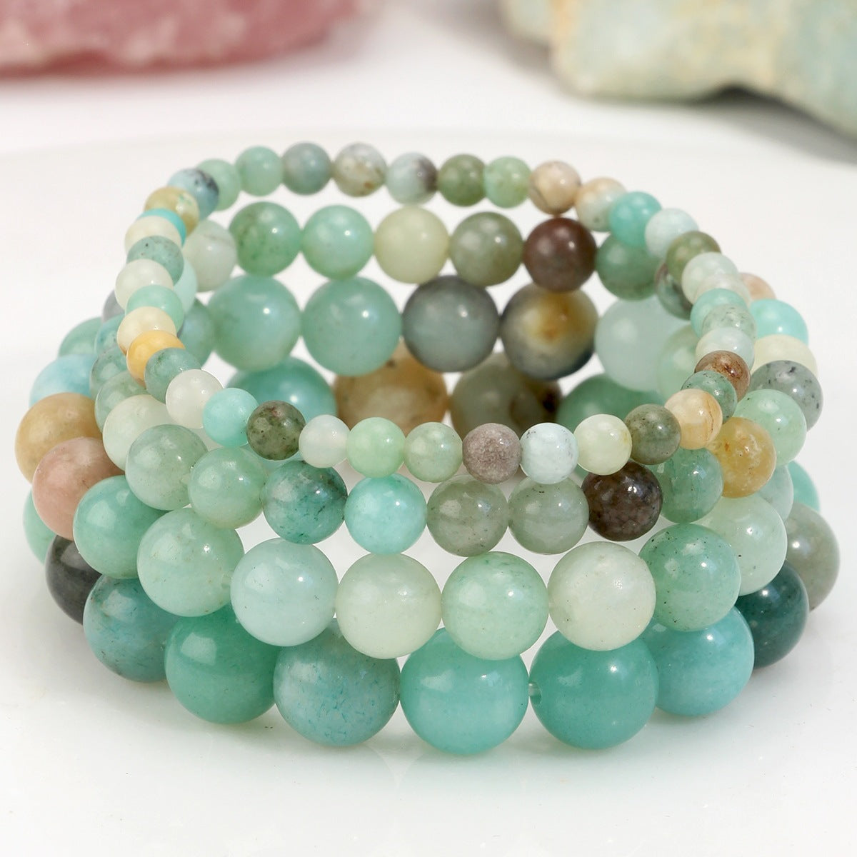 European and American Hot-Selling Handmade Natural Stone Beaded Bracelets for Men and Women, Tourmaline Pink Crystal Elastic Bracelets, Cross-Border Jewelry