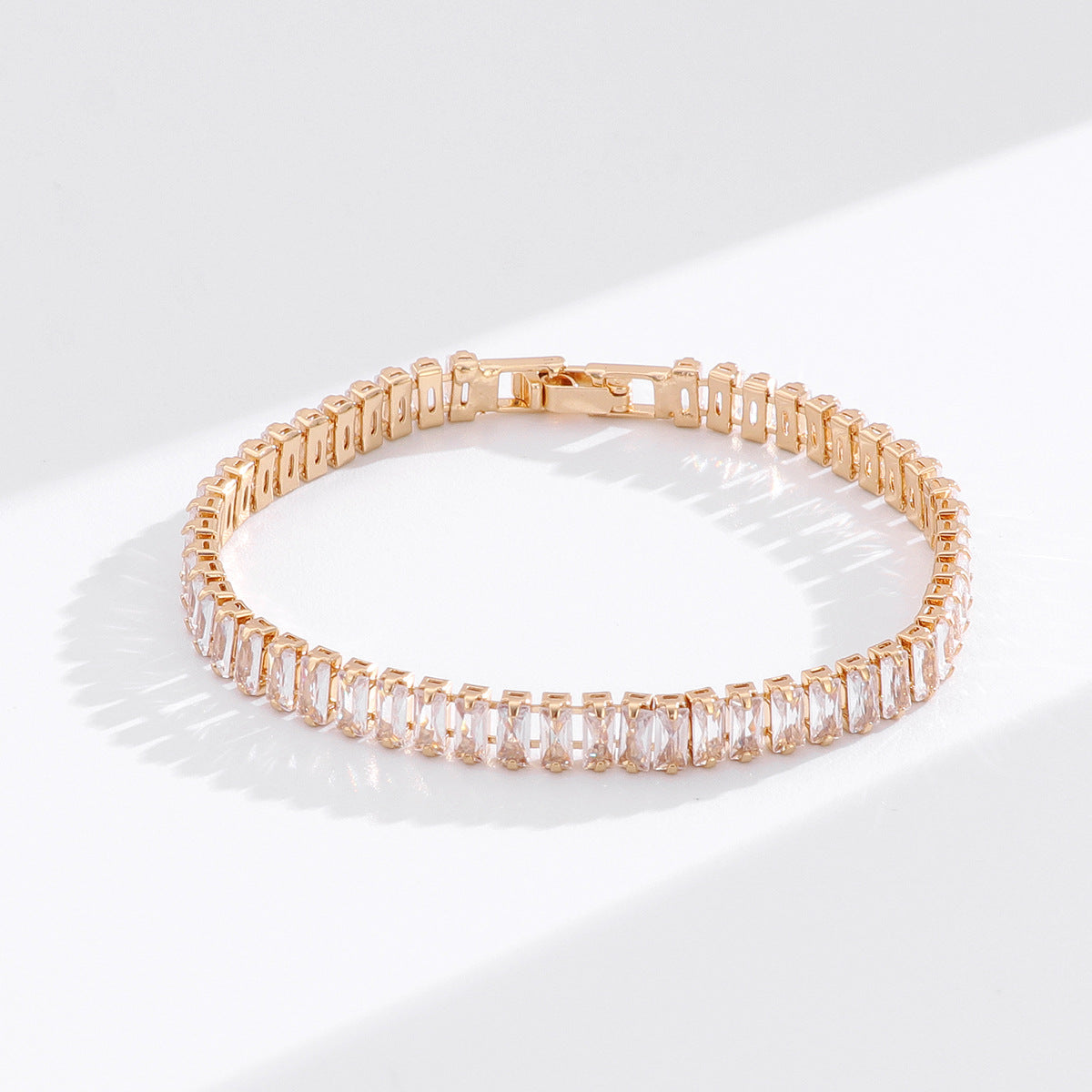 French-Style Light Luxury Colorful Gemstone Full Diamond Tennis Bracelet, Gold-Plated Bracelet, Multi-Color Versatile Jewelry Wholesale