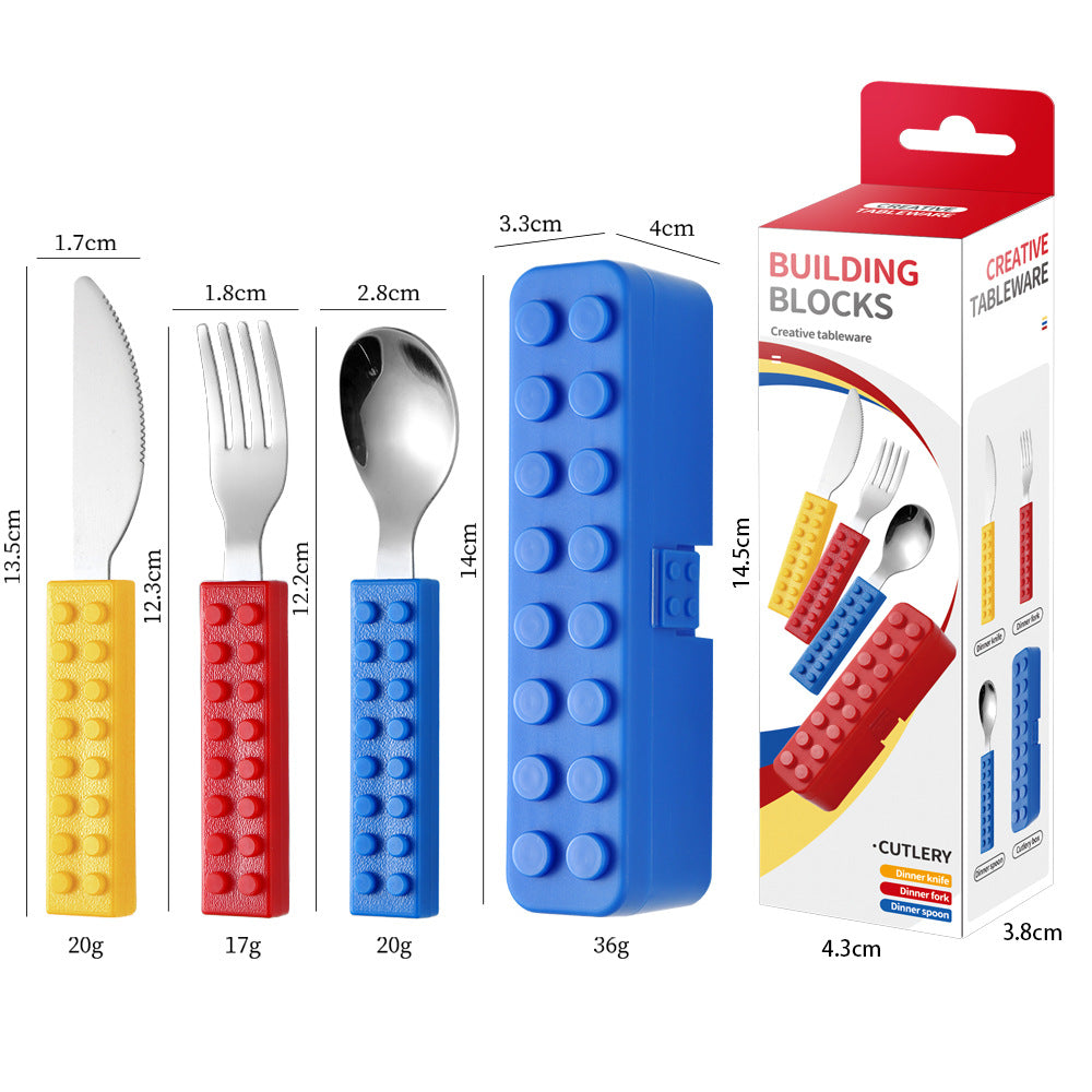 Amazon Building Blocks Children's Knife, Fork and Spoon Creative Splicable Western Tableware Cute and Interesting Baby Fork and Spoon Set Wholesale
