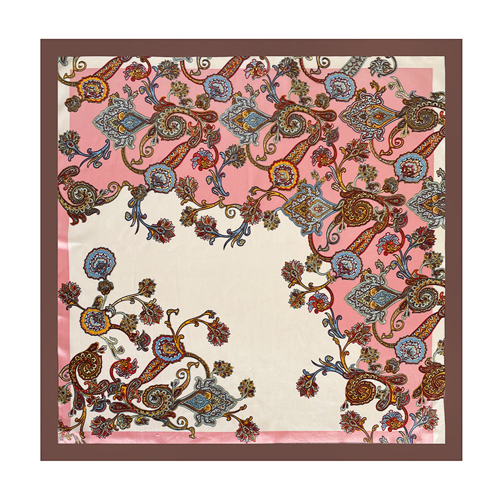 90cm Paisley Silk Scarf for Women, Trendy and Versatile, European and American Style, Imitation Silk Paisley Headscarf Wholesale