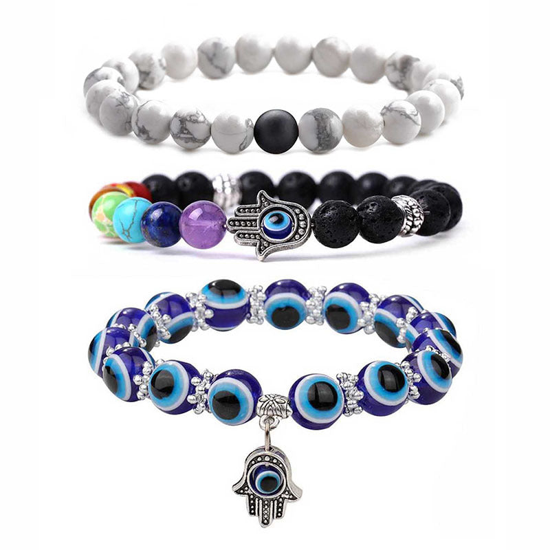 Amazon's Hottest Devil's Eye Fatima Palm Crystal Bracelet Blue Eyes Elastic Beaded Bracelet in Stock