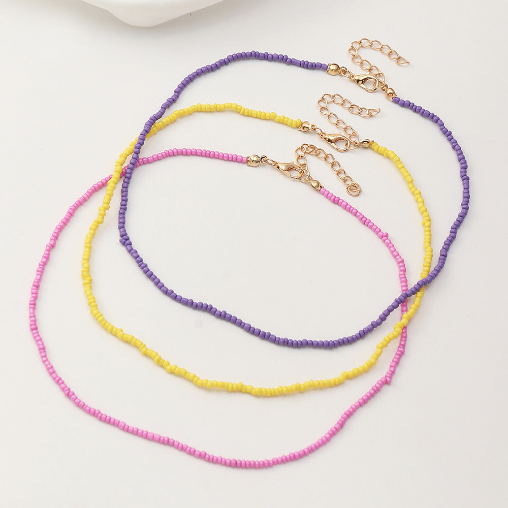 NZ1659 European and American Small Fresh Sweet Beach Colorful Bead Necklace Simple Bohemian Beaded Necklace