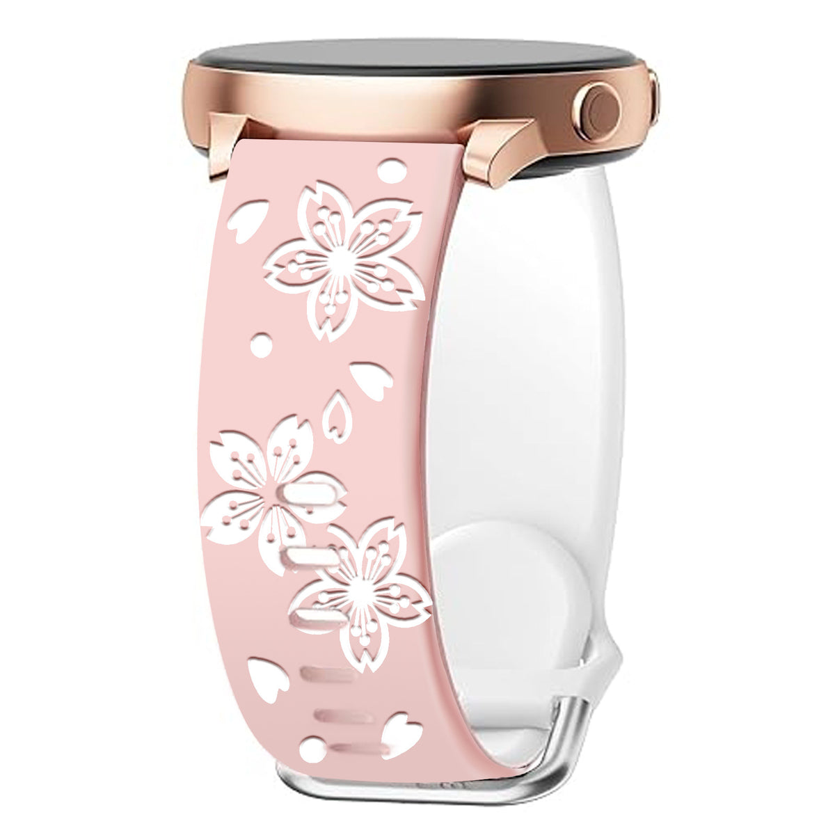 3D Laser-Engraved Silicone Watch Bands with a Three-Dimensional Two-Tone Cherry Blossom Design in a Fashionable Cherry Blossom Style