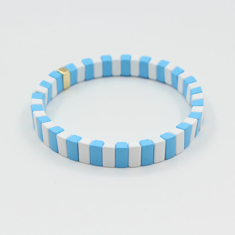 European and American ins Fashion Enamel Bracelet Bohemian Macaron Color-block Paint Stretch Bracelet for Men and Women