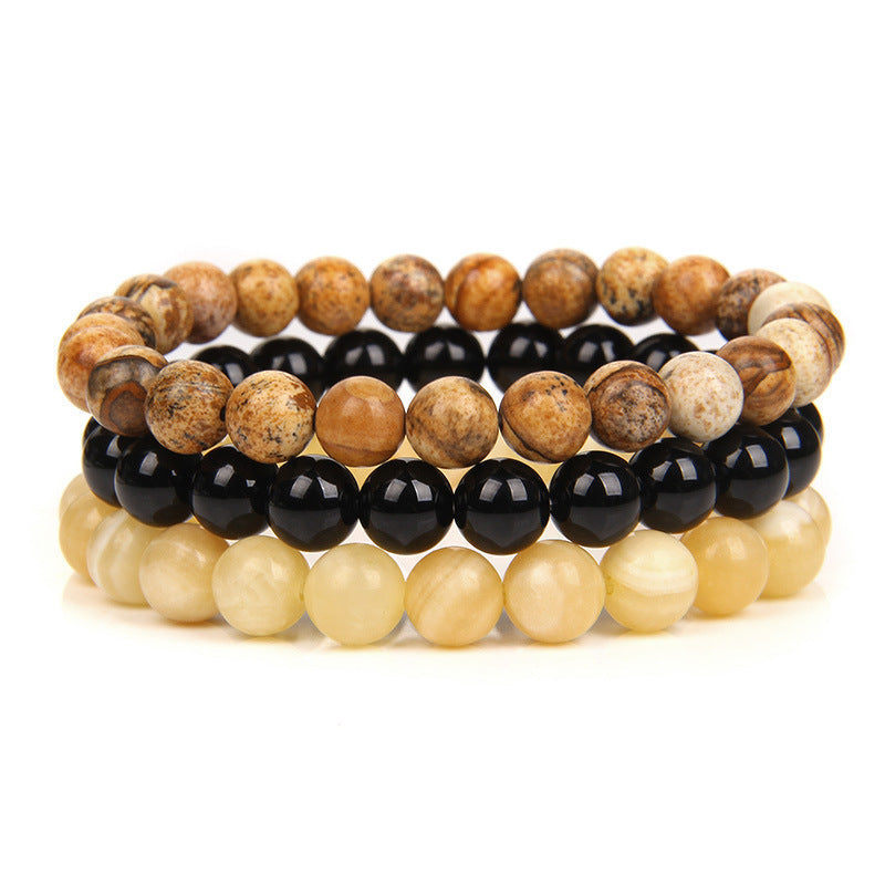 New European and American Trendy Jewelry: Gravel Bead Bracelet, Pink Crystal, Tiger Eye, Agate Stone Combination Set, Elastic Bracelet
