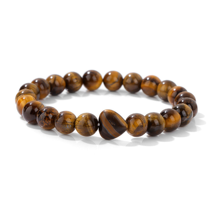 Ozone New Bracelet Natural Stone Heart Bracelet Beads Bracelet Lapis Lazuli Tiger Eye Stone Bracelet Elastic Beads Ready Stock