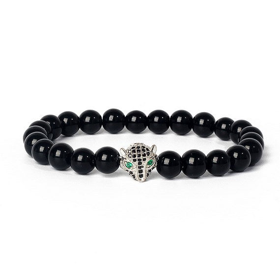 8mm frosted stone  zircon leopard head volcanic stone synthetic turquoise weathering agate beaded bracelet c46