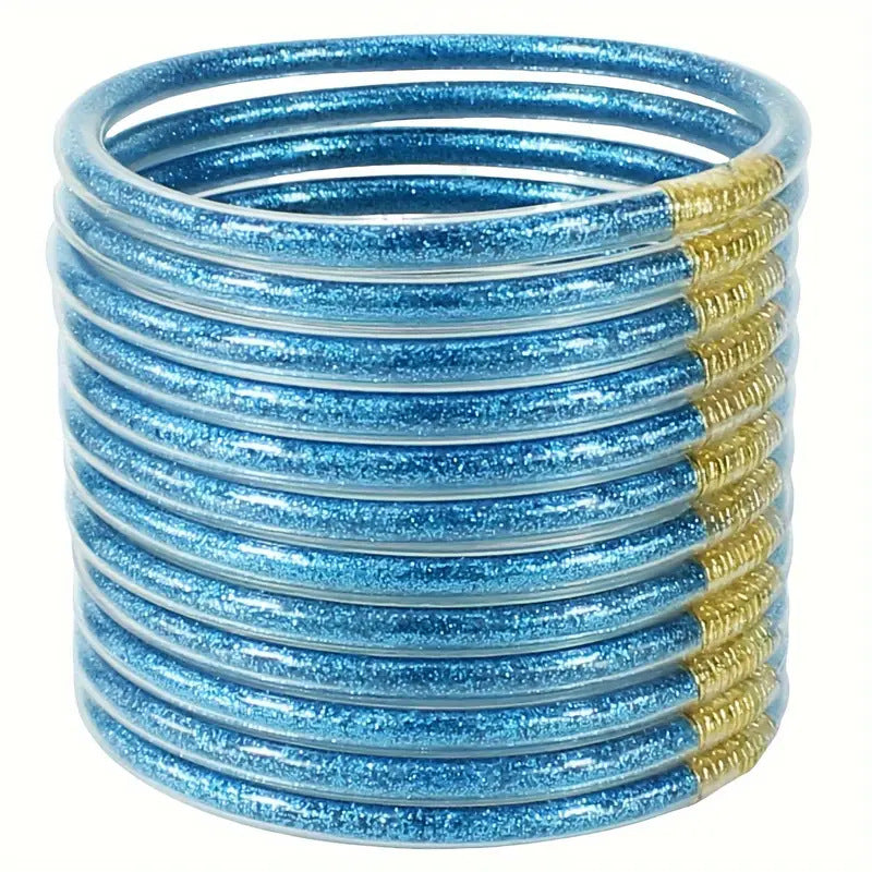 Cross-Border Hot-Selling 9-Layer Pvc Silicone Tube Gold Powder Bracelet Jelly Bangles Women's Bracelet Mixed Batch