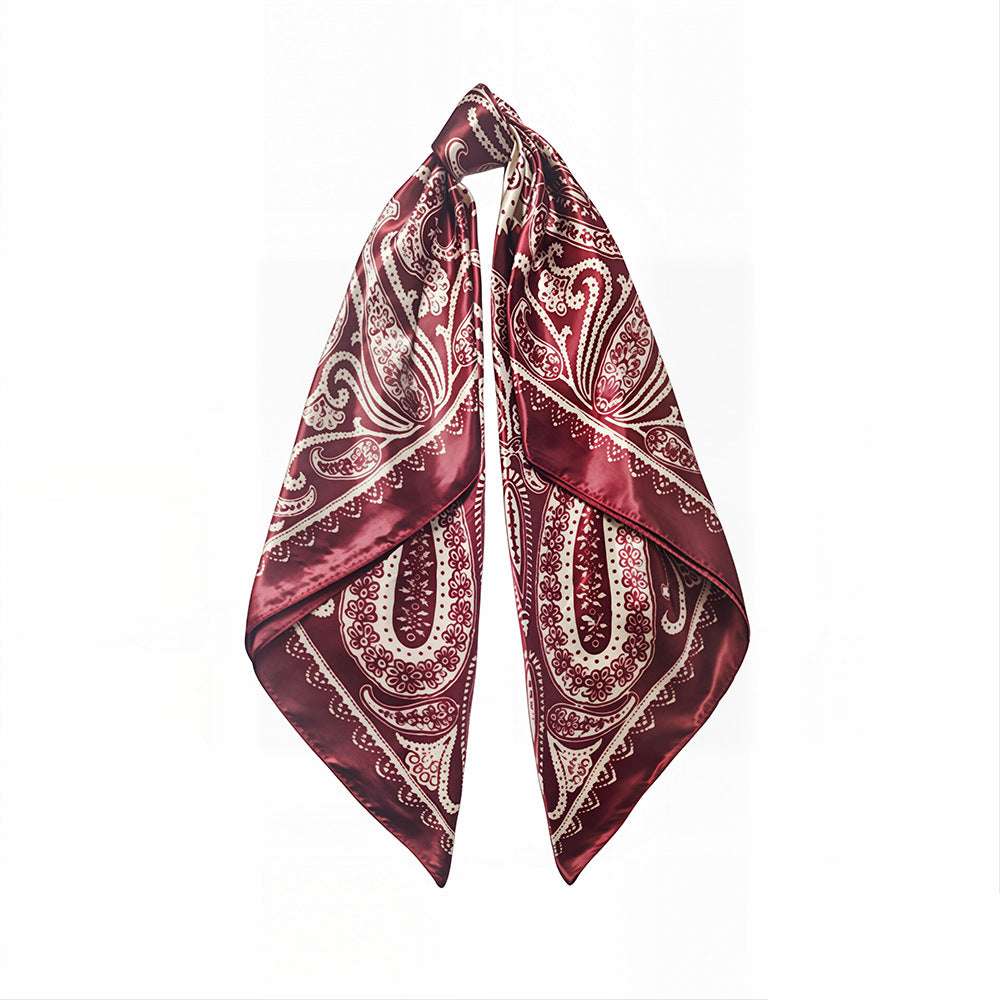 90cm Paisley Silk Scarf for Women, Trendy and Versatile, European and American Style, Imitation Silk Paisley Headscarf Wholesale