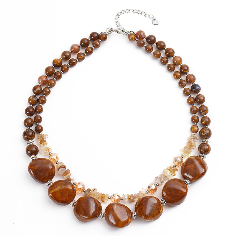 Summer Hot Bohemian Turquoise Necklace Beach Holiday Party Acrylic Beaded Multi-Layer Necklace for Women