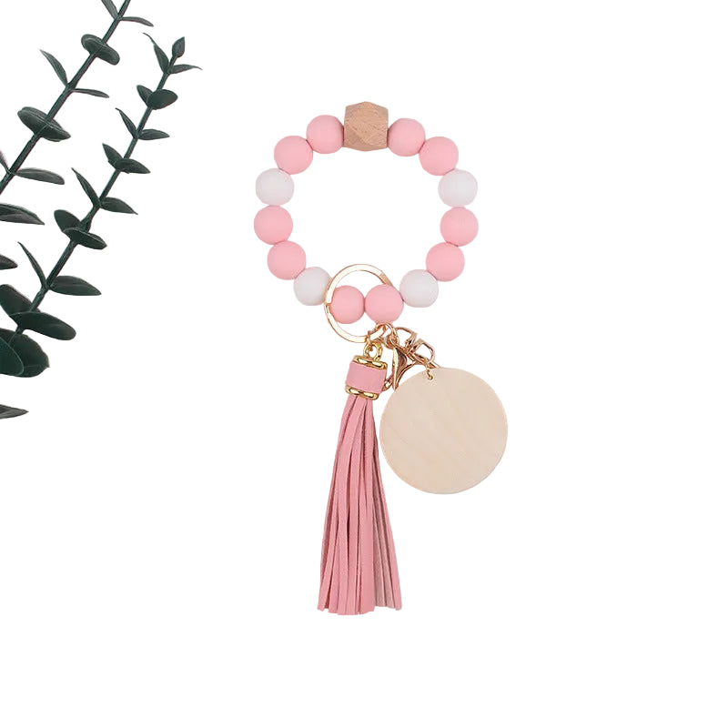 Silicone Ball Bead Key Bracelet Teacher's Day Valentine's Day Wrist Keychain Pendant Leather Bracelet