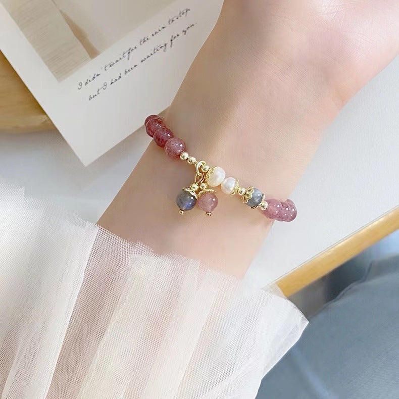 Pink Beauty Strawberry Crystal Pendant Bracelet Women's Bracelet Peach Blossom Zircon Strawberry Crystal Bracelet Ins Style Cute Jewelry Women