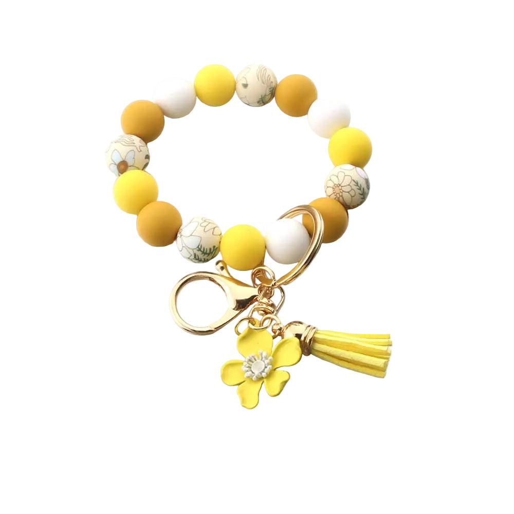 Silicone Food-Grade Bracelet Leather Tassel Women's Sunflower Keychain Accessory Small Pendant Car Key