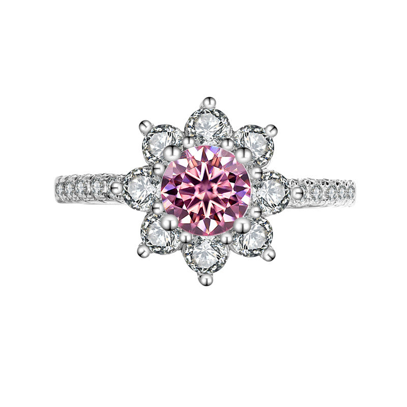 Sterling Silver 925 Moissanite Ring for Women, Silver Ring with Flower Design, Diamond Ring, Tiktok Live Streaming, Real Diamond Supply, Dropshipping, Light Luxury