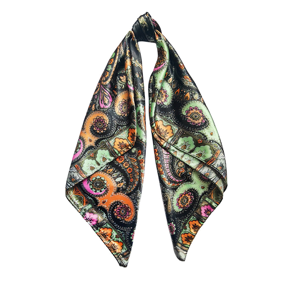 90cm Paisley Silk Scarf for Women, Trendy and Versatile, European and American Style, Imitation Silk Paisley Headscarf Wholesale