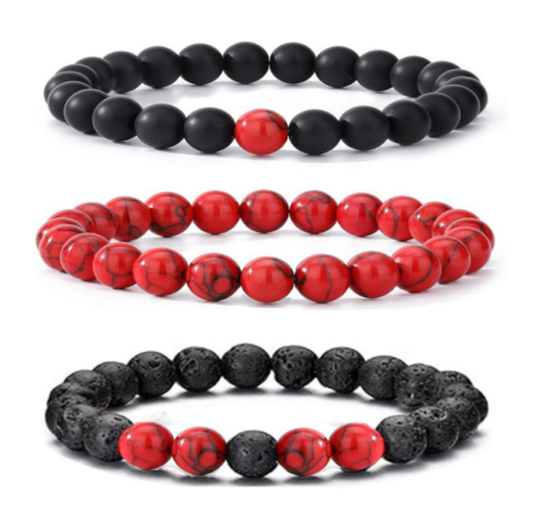 Popular Amazon European and American Men's Fashion Set, Stylish Tiger Eye Volcanic Stone Bracelet, White Pine Snowflake Bracelet, Versatile Accessories