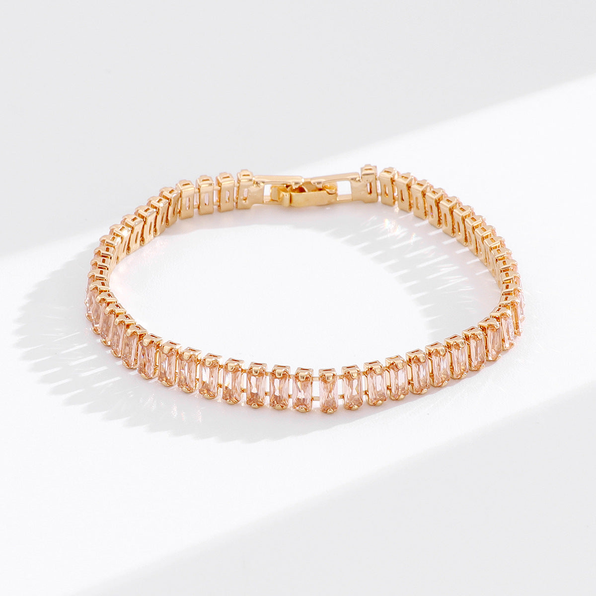 French-Style Light Luxury Colorful Gemstone Full Diamond Tennis Bracelet, Gold-Plated Bracelet, Multi-Color Versatile Jewelry Wholesale
