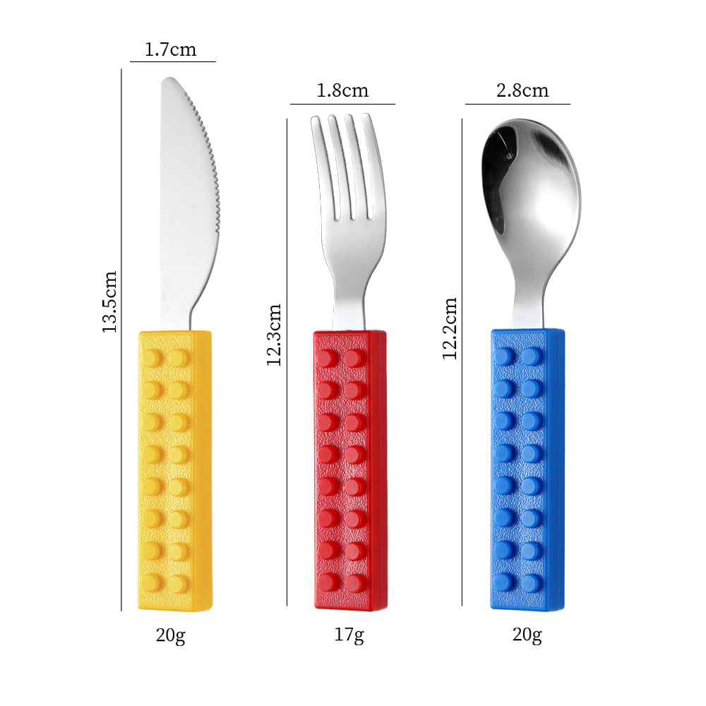 Amazon Building Blocks Children's Knife, Fork and Spoon Creative Splicable Western Tableware Cute and Interesting Baby Fork and Spoon Set Wholesale