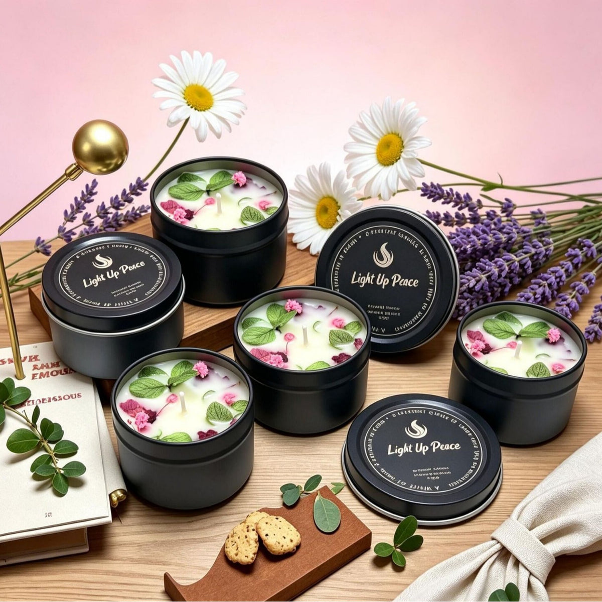 Cross-Border Dried Flower Scented Candles in Black Tin Cans, Smokeless Soy Wax, Bedroom Fragrance Diffuser, Birthday Gift Wholesale