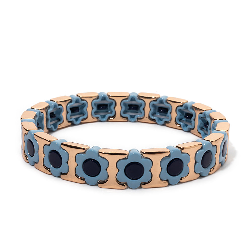 European and American enamel adjustable elastic bracelet for women, summer niche high-end enamel floral bracelet vintage