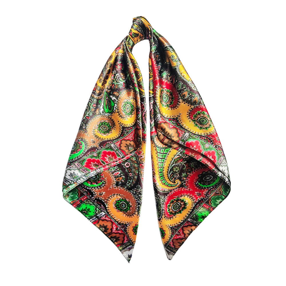 90cm Paisley Silk Scarf for Women, Trendy and Versatile, European and American Style, Imitation Silk Paisley Headscarf Wholesale