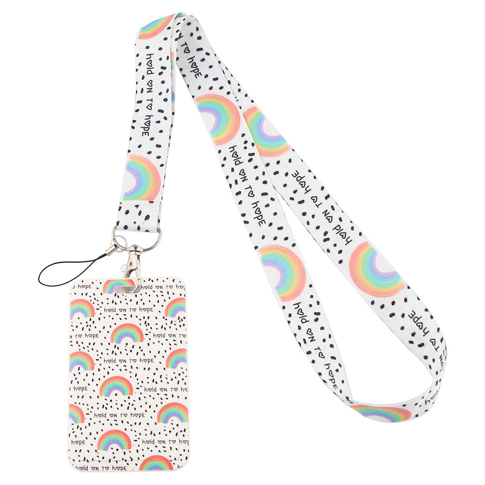 Rainbow Series Mobile Phone Hanging Rope Card Set U Disk Hanging Rope Ribbon Work Bus Listing Plastic Hard Card Set