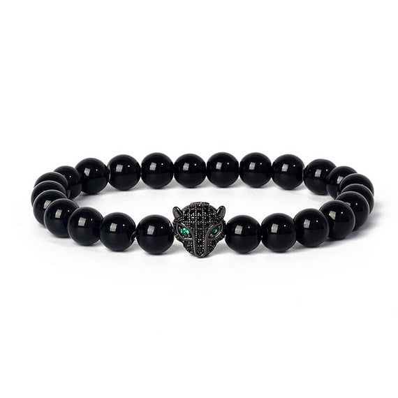 8mm frosted stone  zircon leopard head volcanic stone synthetic turquoise weathering agate beaded bracelet c46