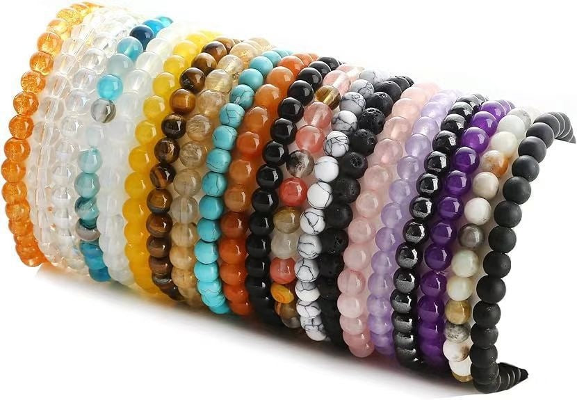 New European and American Trendy Jewelry: Gravel Bead Bracelet, Pink Crystal, Tiger Eye, Agate Stone Combination Set, Elastic Bracelet