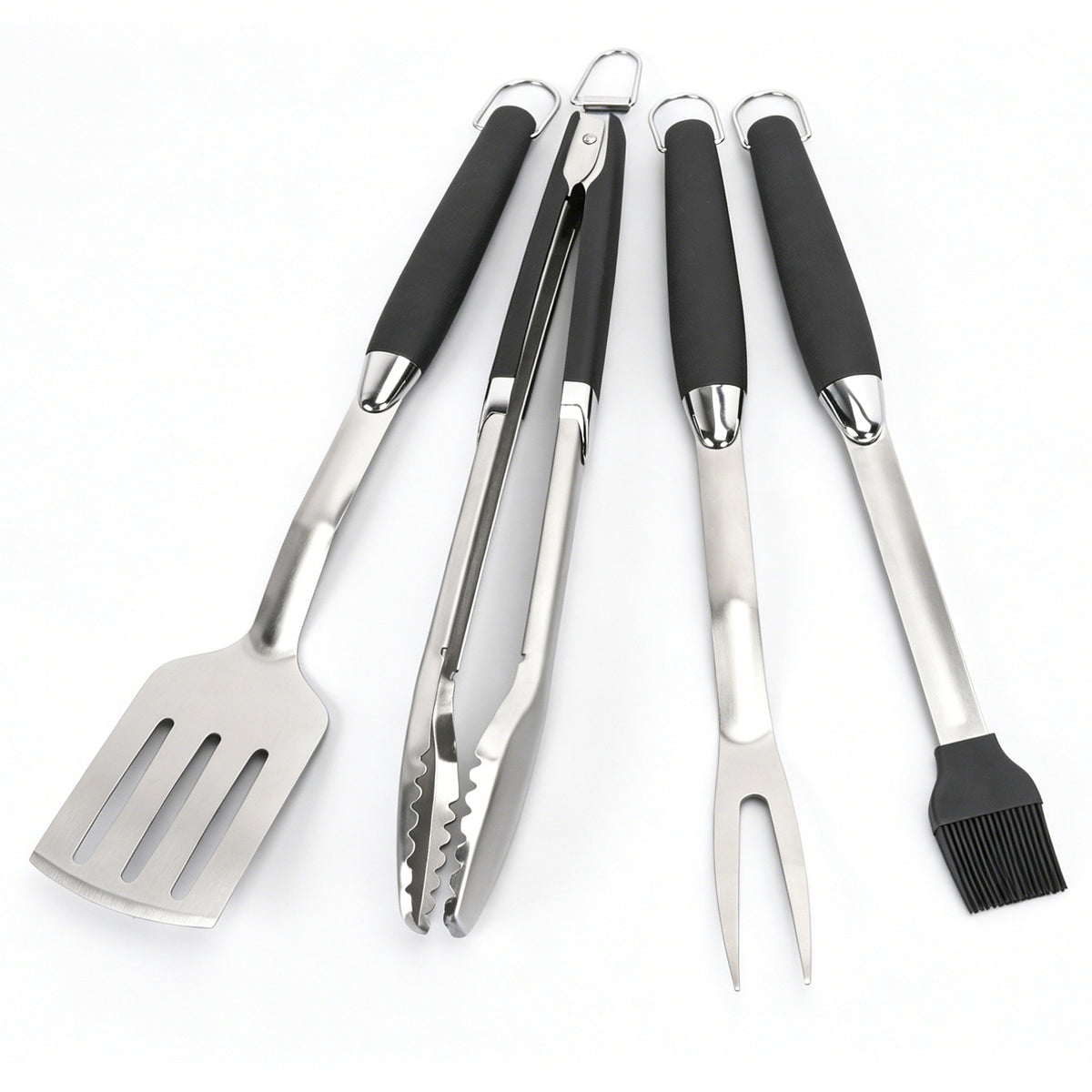 Outdoor Camping Bbq Grill Brush Stainless Steel Grill Tongs Set Barbecue Tools Four-Piece Set Accessories Barbecue Fork