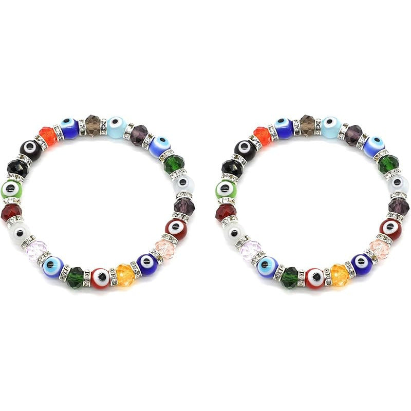 8mm Glass Bead Devil Eye Bracelet Beaded Blue Eye Elastic Rope Bracelet