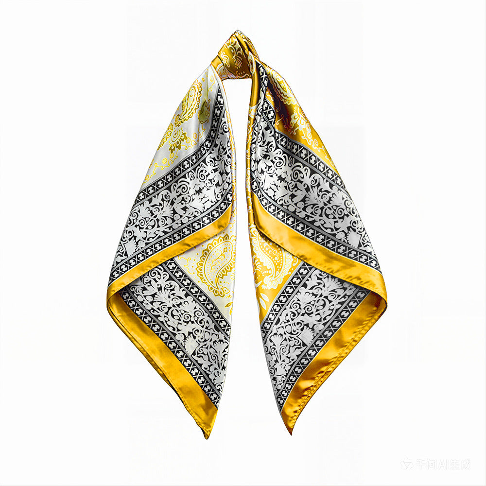 90cm Paisley Silk Scarf for Women, Trendy and Versatile, European and American Style, Imitation Silk Paisley Headscarf Wholesale