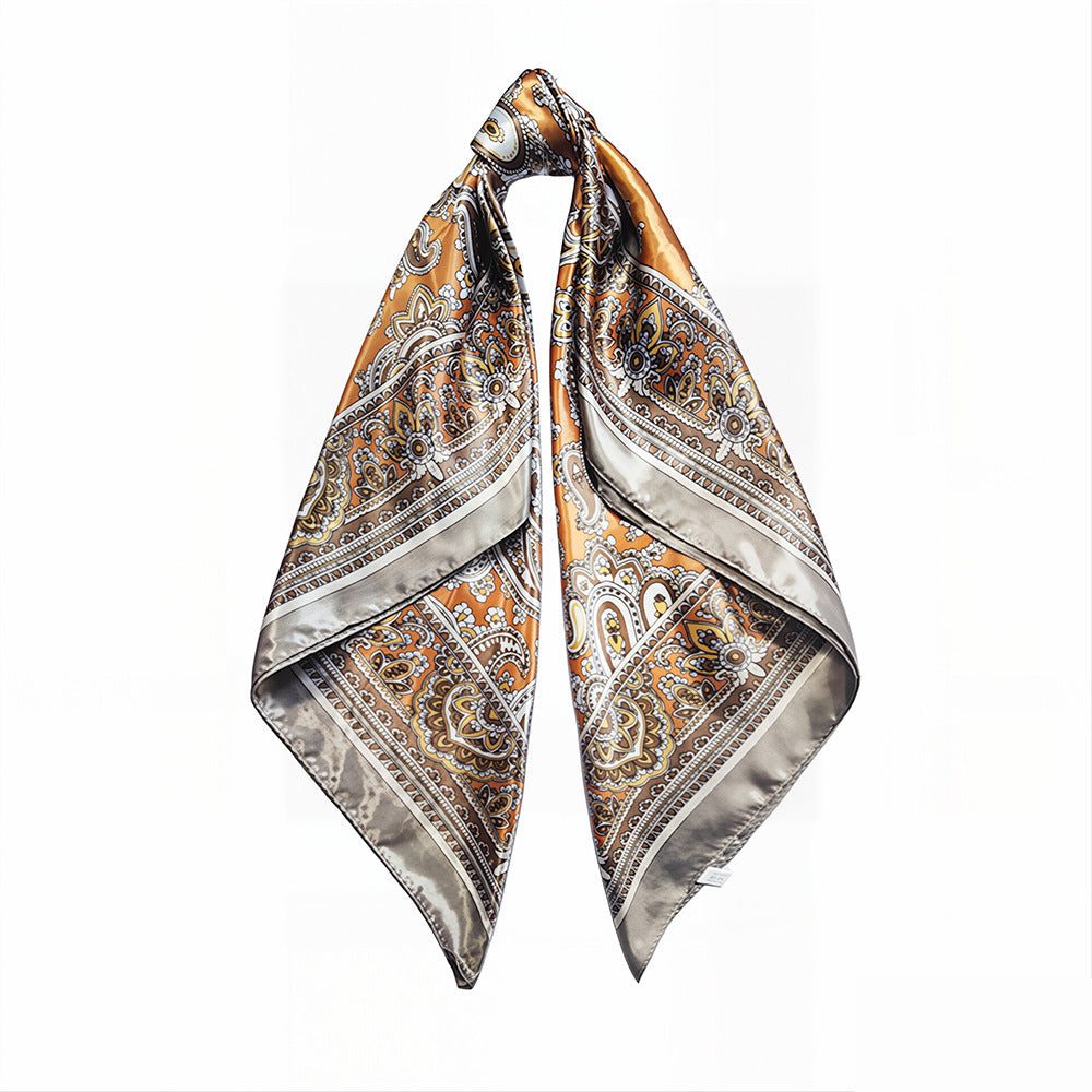 90cm Paisley Silk Scarf for Women, Trendy and Versatile, European and American Style, Imitation Silk Paisley Headscarf Wholesale