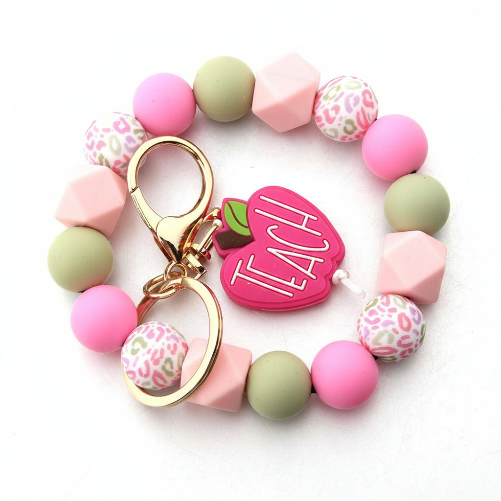 Silicone Beads Plant Teacher Apple Keychain Charm Creative Cartoon Ladies Bag Pendant Mobile Phone Chain Small Accessories
