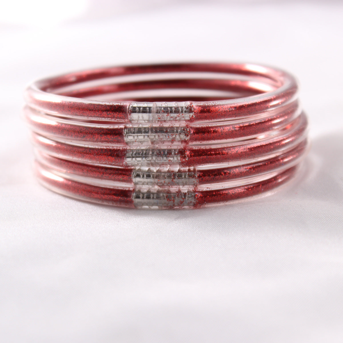 5-Layer Transparent Silicone Tube Pvc Gold Powder Bracelet with Silver Stopper Style Jelly Bangle Women's Bracelet Mixed Batch
