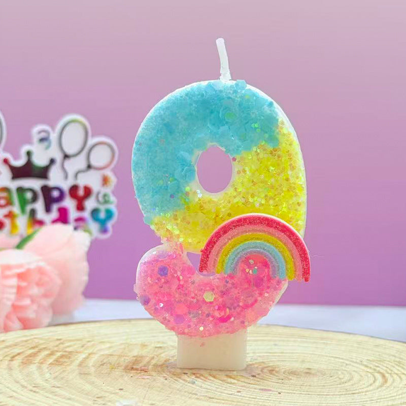 Cross-Border Creative Rainbow Cartoon Number 0-9 Handmade Candle Boys and Girls Birthday Cake Celebration Decoration Wholesale