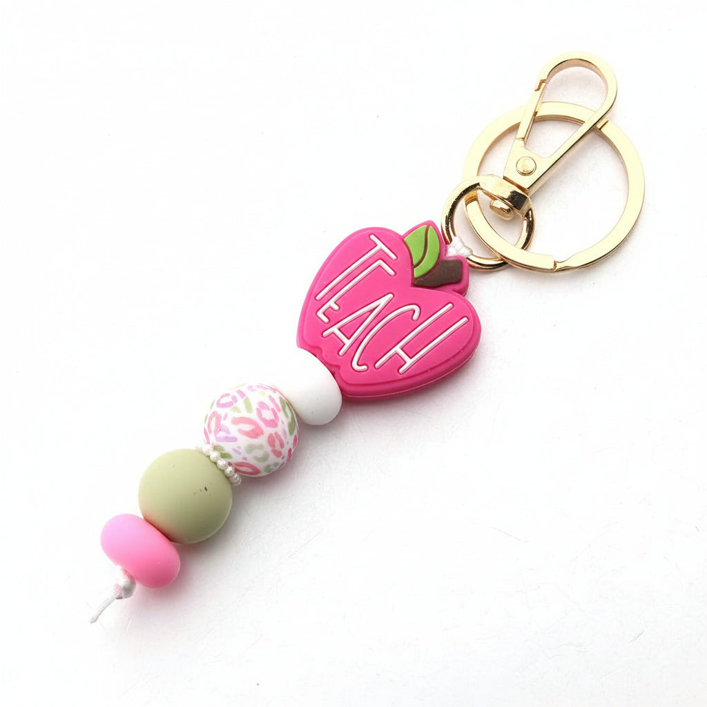 Silicone Beads Plant Teacher Apple Keychain Charm Creative Cartoon Ladies Bag Pendant Mobile Phone Chain Small Accessories