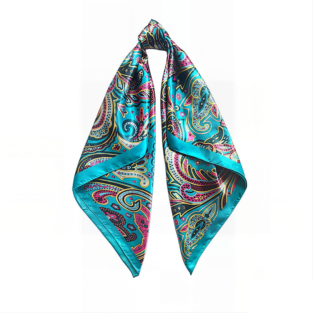 90cm Paisley Silk Scarf for Women, Trendy and Versatile, European and American Style, Imitation Silk Paisley Headscarf Wholesale