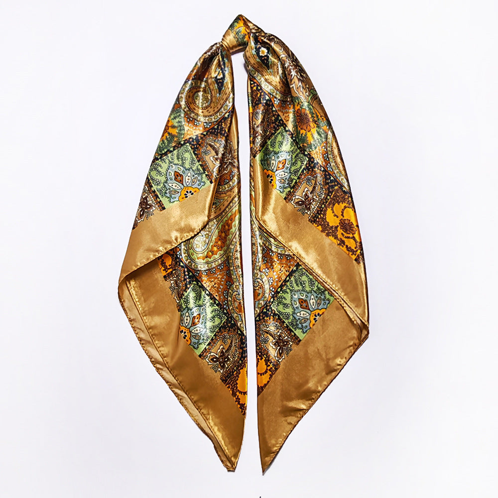 90cm Paisley Silk Scarf for Women, Trendy and Versatile, European and American Style, Imitation Silk Paisley Headscarf Wholesale