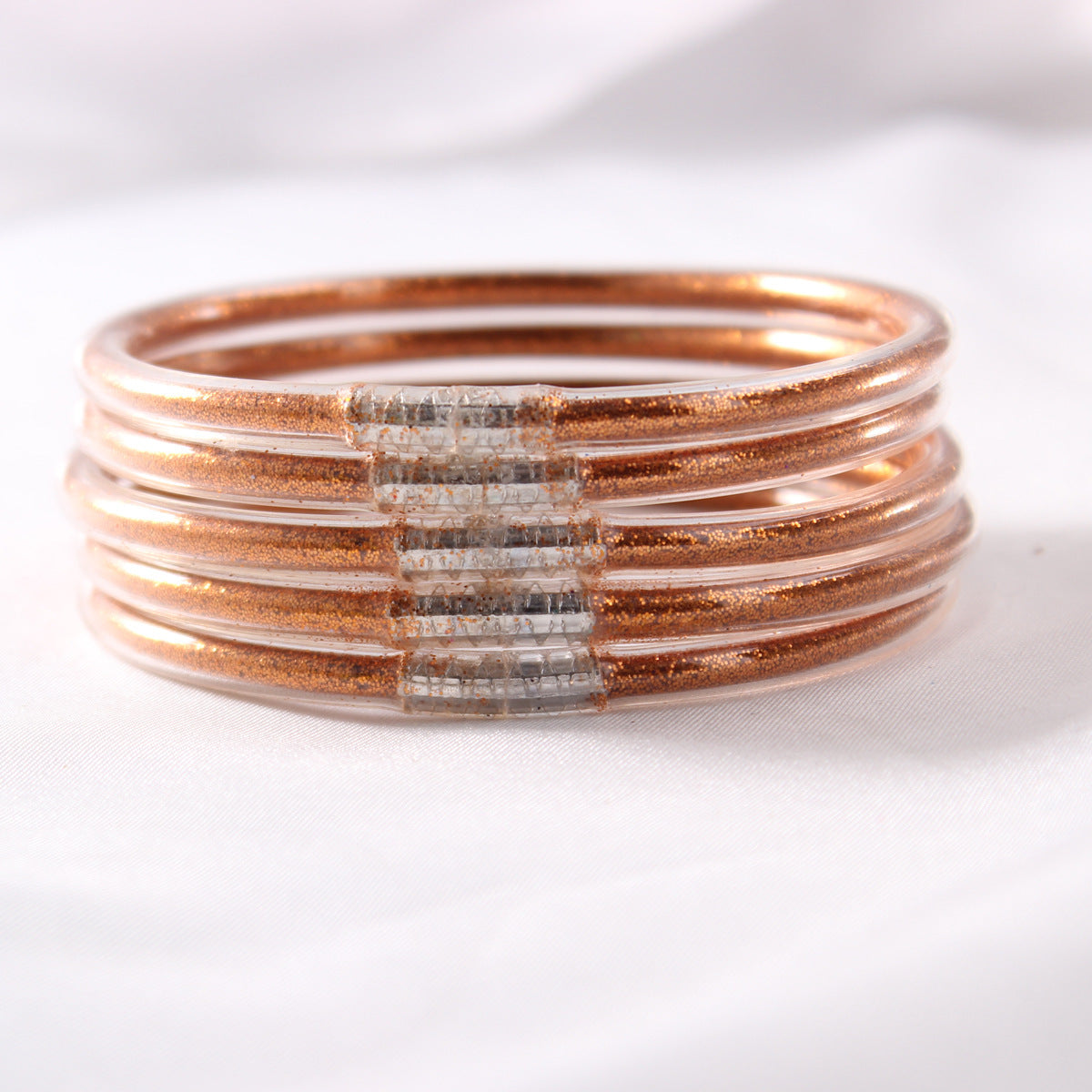5-Layer Transparent Silicone Tube Pvc Gold Powder Bracelet with Silver Stopper Style Jelly Bangle Women's Bracelet Mixed Batch
