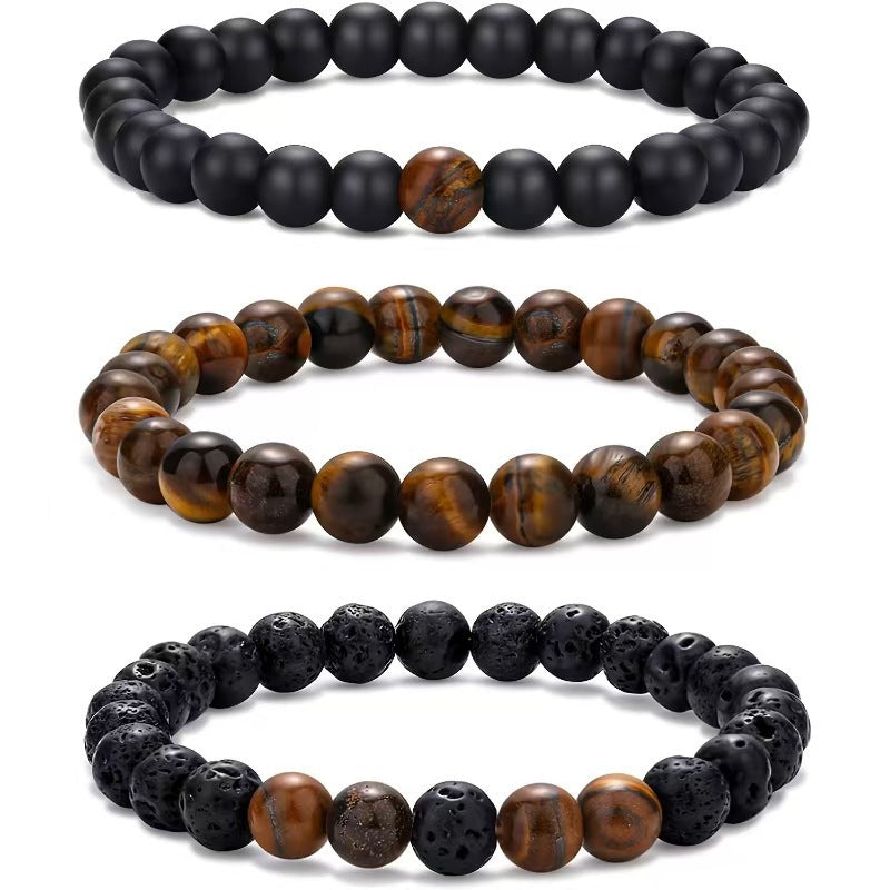 New European and American Trendy Jewelry: Gravel Bead Bracelet, Pink Crystal, Tiger Eye, Agate Stone Combination Set, Elastic Bracelet