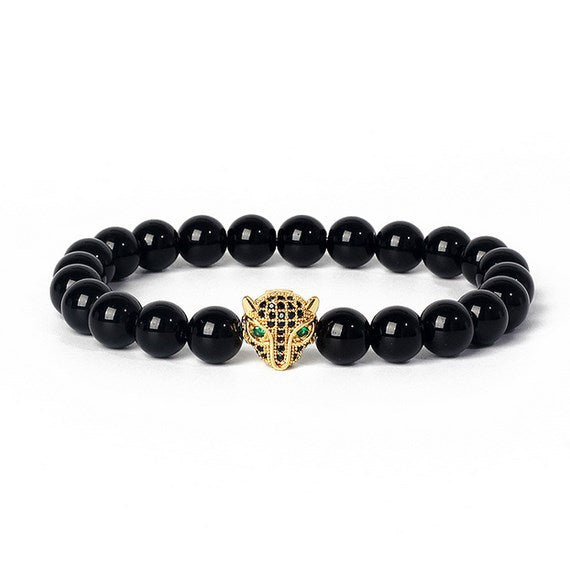 8mm frosted stone  zircon leopard head volcanic stone synthetic turquoise weathering agate beaded bracelet c46