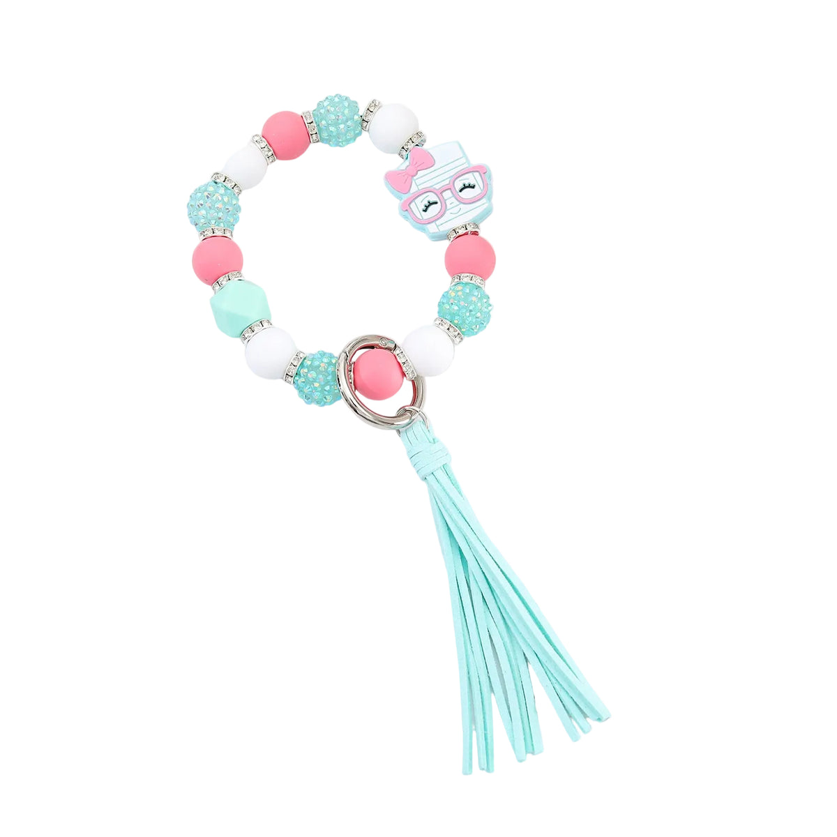 Cartoon Beaded Tassel Keychain Macaron-Colored Silicone Women's Bag Pendant