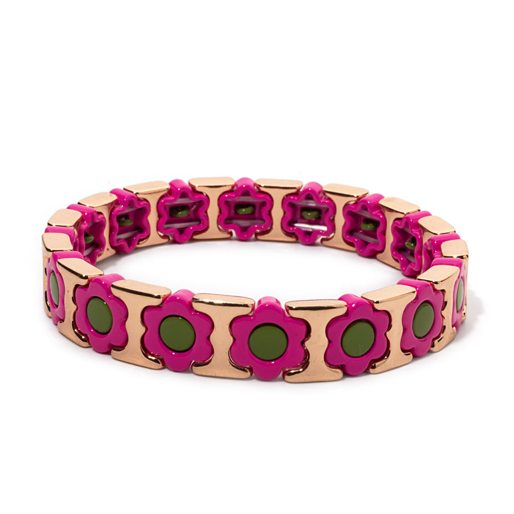 European and American enamel adjustable elastic bracelet for women, summer niche high-end enamel floral bracelet vintage