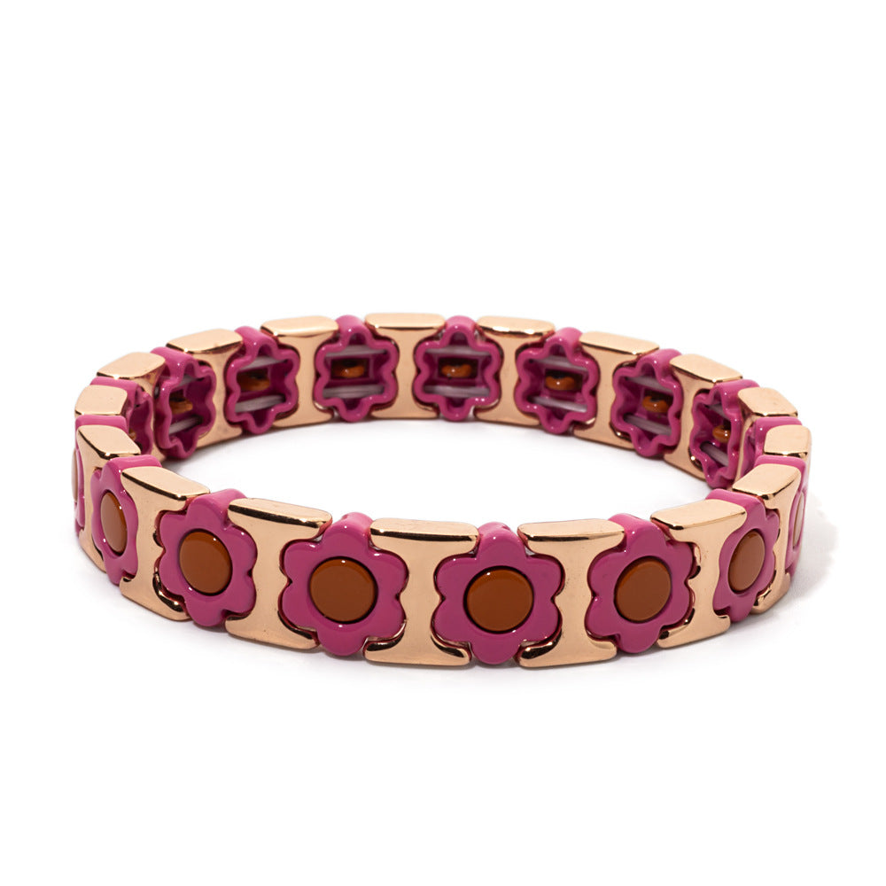 European and American enamel adjustable elastic bracelet for women, summer niche high-end enamel floral bracelet vintage