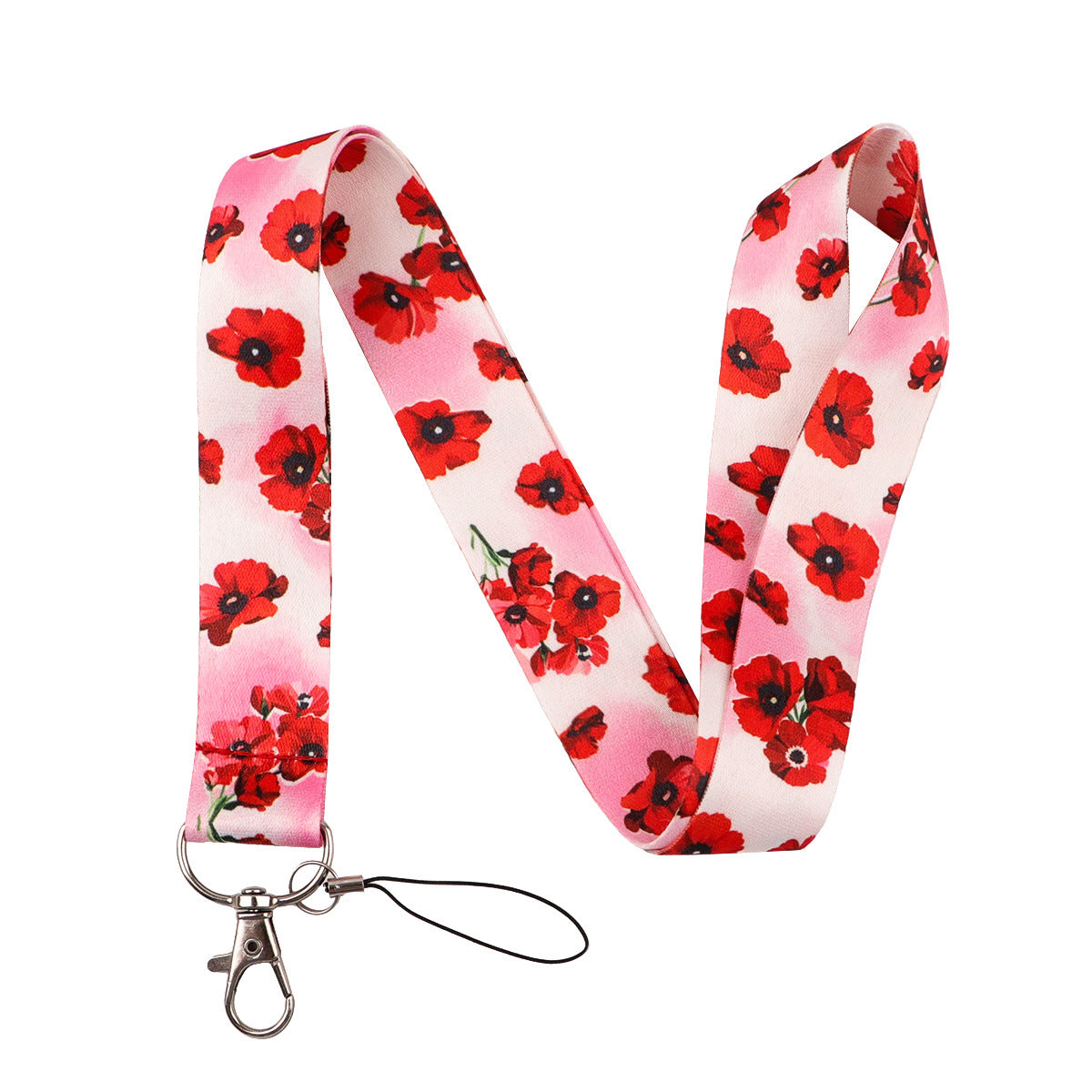 Flower-Themed Phone Lanyard Card Holder Keychain Bus Card Student Card Work Id Sliding Cover Hard Shell Lanyard Card Holder