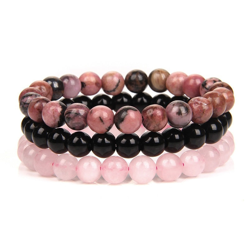 New European and American Trendy Jewelry: Gravel Bead Bracelet, Pink Crystal, Tiger Eye, Agate Stone Combination Set, Elastic Bracelet