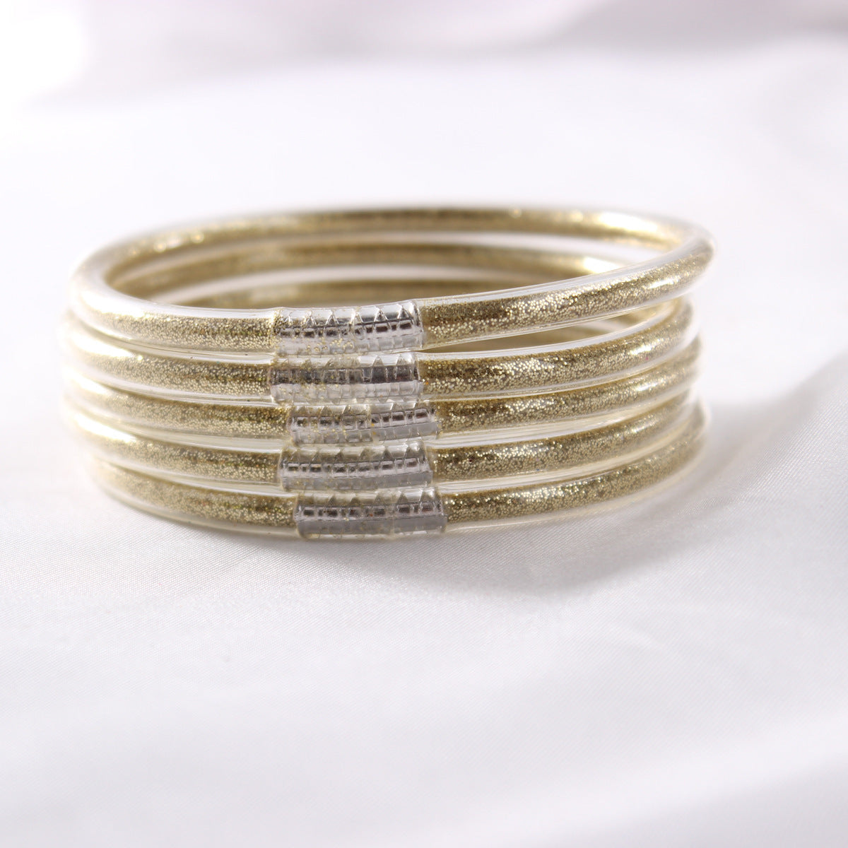 5-Layer Transparent Silicone Tube Pvc Gold Powder Bracelet with Silver Stopper Style Jelly Bangle Women's Bracelet Mixed Batch